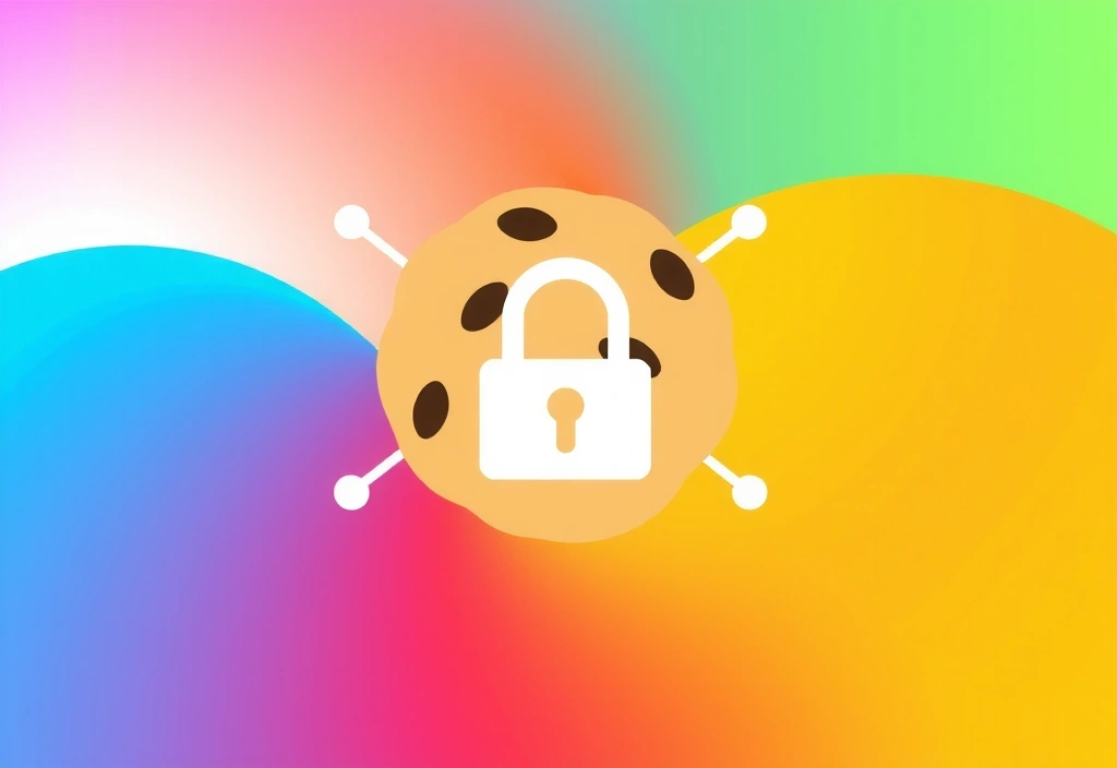 Illustration of a digital cookie with data flowing around it, representing data storage and privacy.